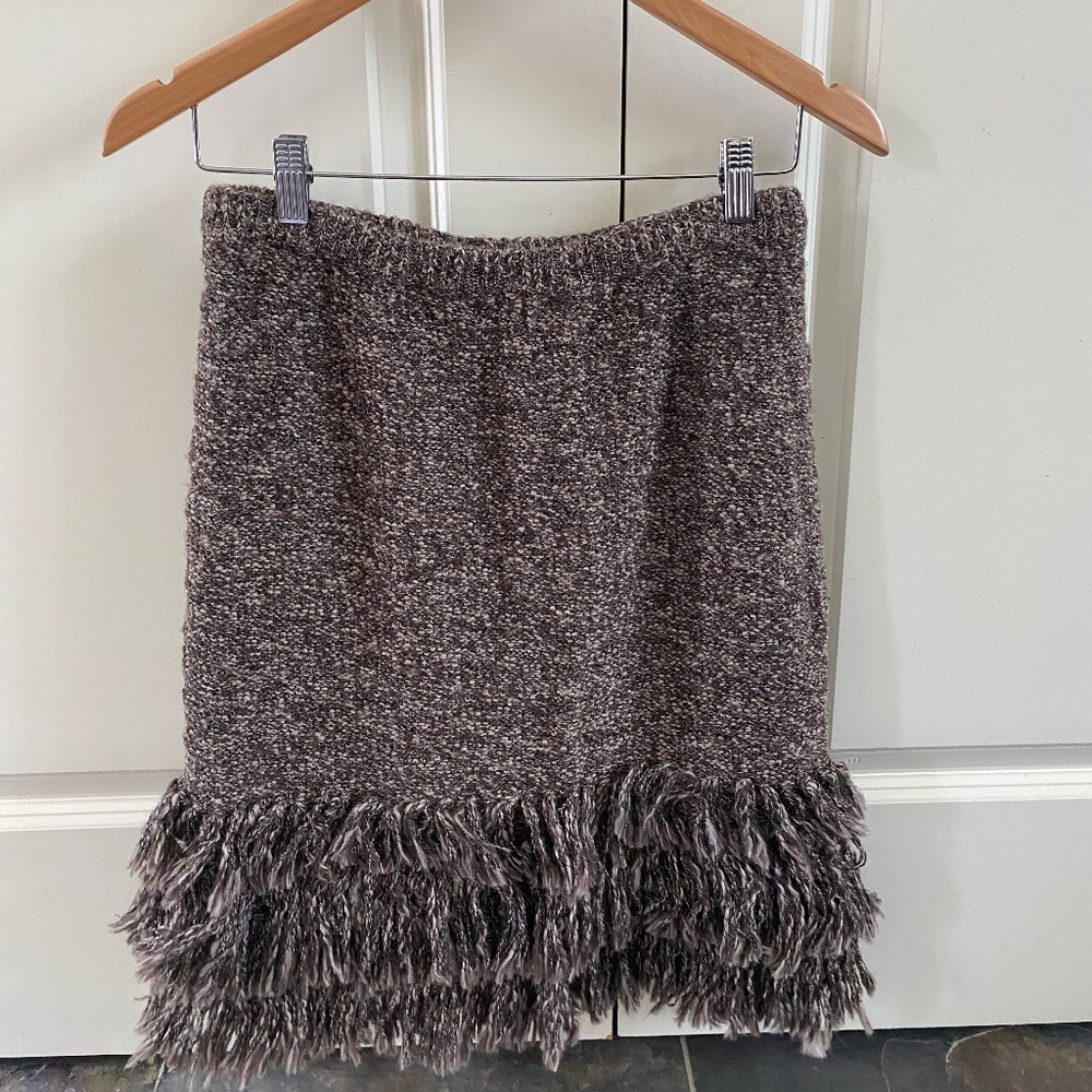 Sparrow skirt -  sweater skirt with fringe hem- brown/gray